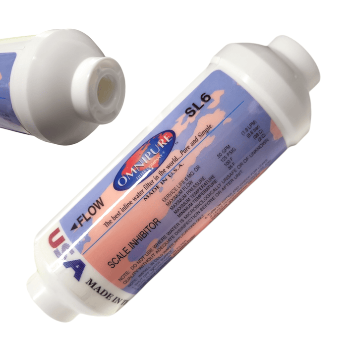 Omnipure SL6 Inline Icemaker- 6" x 2"Filter All Phosphate 1/4" Female Thread Scale Inhibitor | All Phosphate Omnipure 1 Pack 