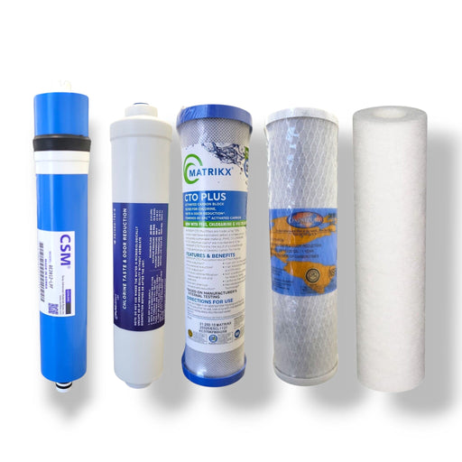 Standard RO Filter Replacement Kit for Low Pressure Applications – 150 GPD Membrane – Complete 5-Stage Set (60–150 GPD) RO FILTER KIT 150GPD PDD 
