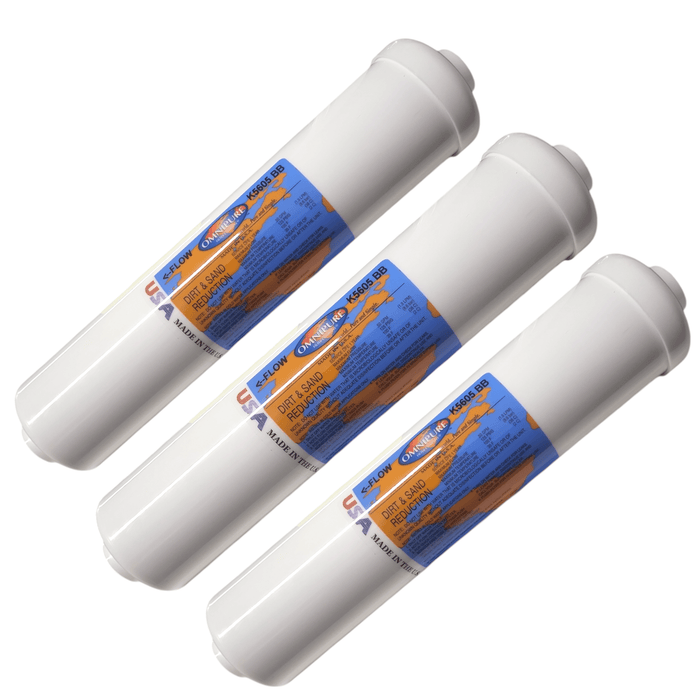Omnipure K5605-BB Sediment- Dirt and Sand Reduction 2" X 12" 5 Micron - 1/4" Female Port Dirt & Sand Removal|1/4" Female Port Omnipure 3 Pack 