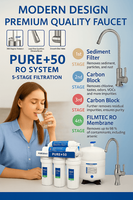 Drinking Water System PURE+50 Reverse Osmosis System - Designer Chrome Faucet Complete Reverse Osmosis System Pure Direct USA 